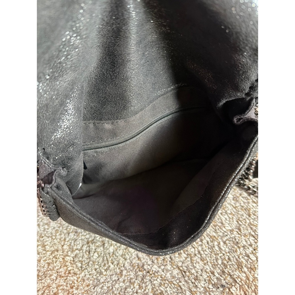 Black Iridescent Shimmer Crossbody Bag Gunmetal Chain Whipstitch Trim Shoulder - Picture 4 of 8